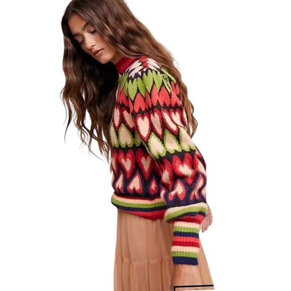 Listicle Full of Heart Mock Neck Puff Sleeve Knit Sweater  Size Large NEW - Picture 5 of 9